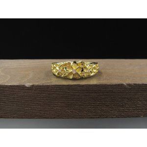 Size 10 Sterling Silver Ornate Triple Flower CZ Gold Plated Band Ring Vintage